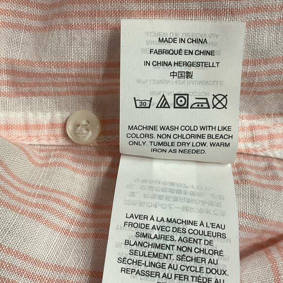 J. Crew Womens Boy Fit Washed Cotton Linen Shirt Pink White Stripe Button Up 4T - Picture 10 of 12